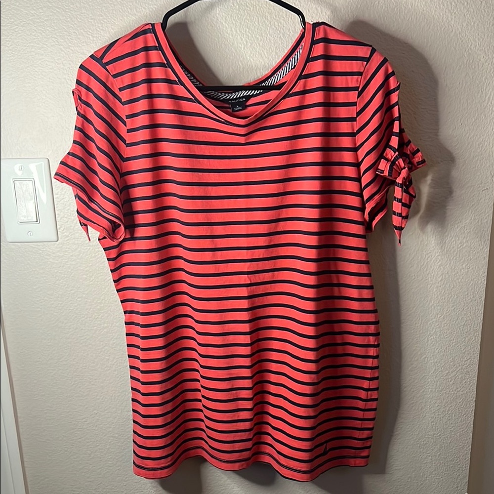 Nautica Blue and Pink Relaxed Tie Sleeve Tee